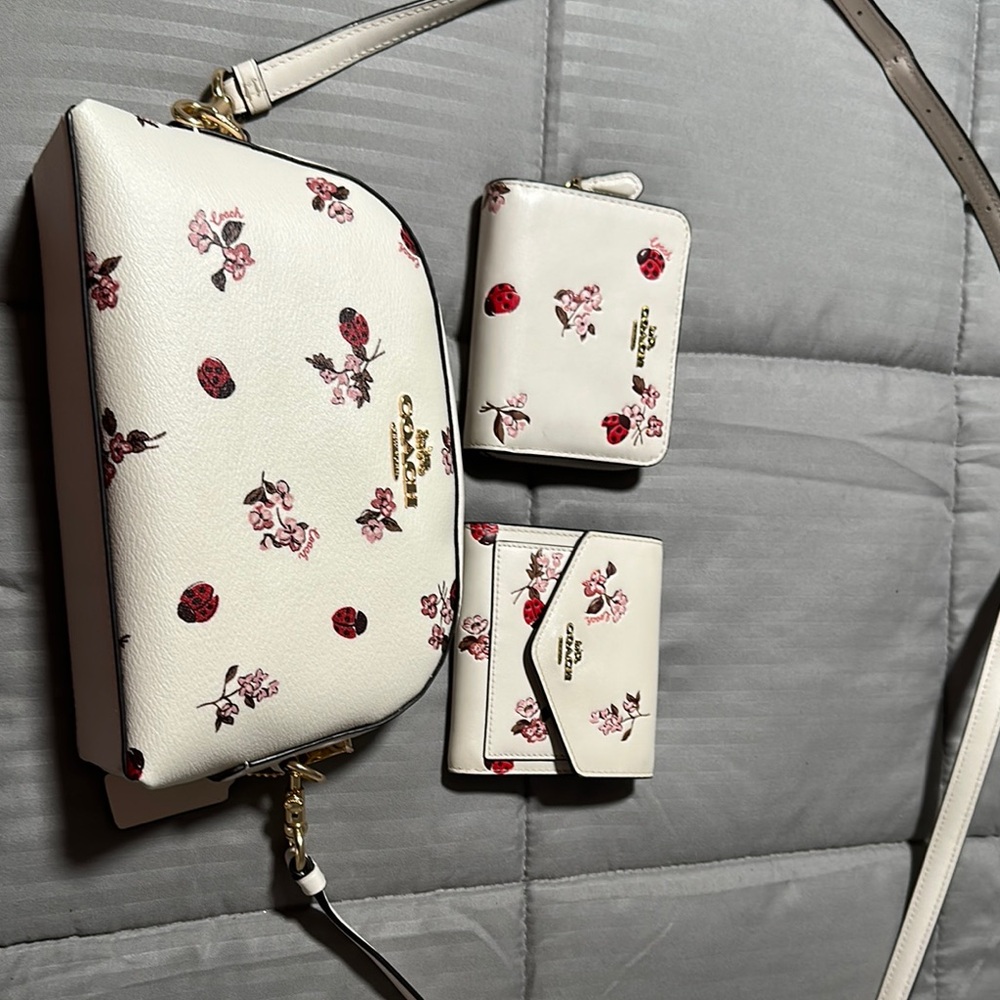 Coach Floral Print White Bag Set